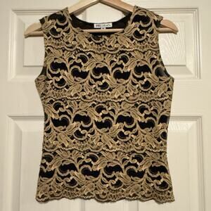 VTG 90s Y2K Lace Gold Champagne Fitted Top SIZE MEDIUM Sleeveless Whimsygoth Blk